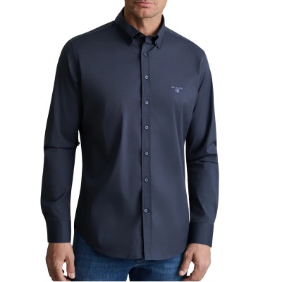 Navy & Green Shirt Comfort Fit Stretch-Classic DK Blue