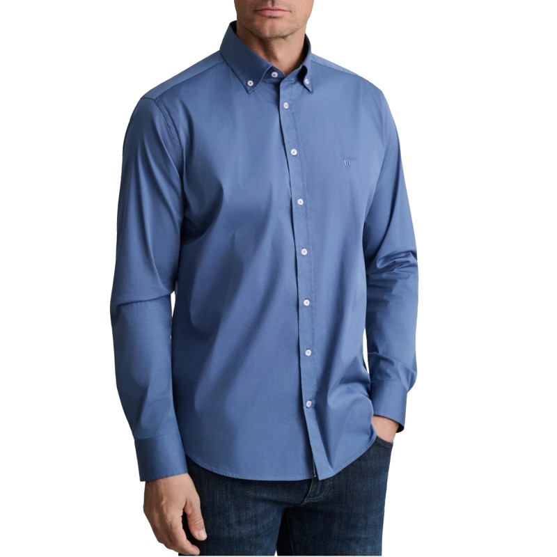 Navy & Green Shirt Comfort Fit Stretch-Dark Avio