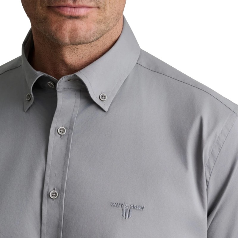 Navy & Green Shirt Comfort Fit Stretch-Frost Grey