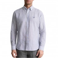 Navy & Green Shirt Comfort Fit Cotton Linen-Dirty Blue/White