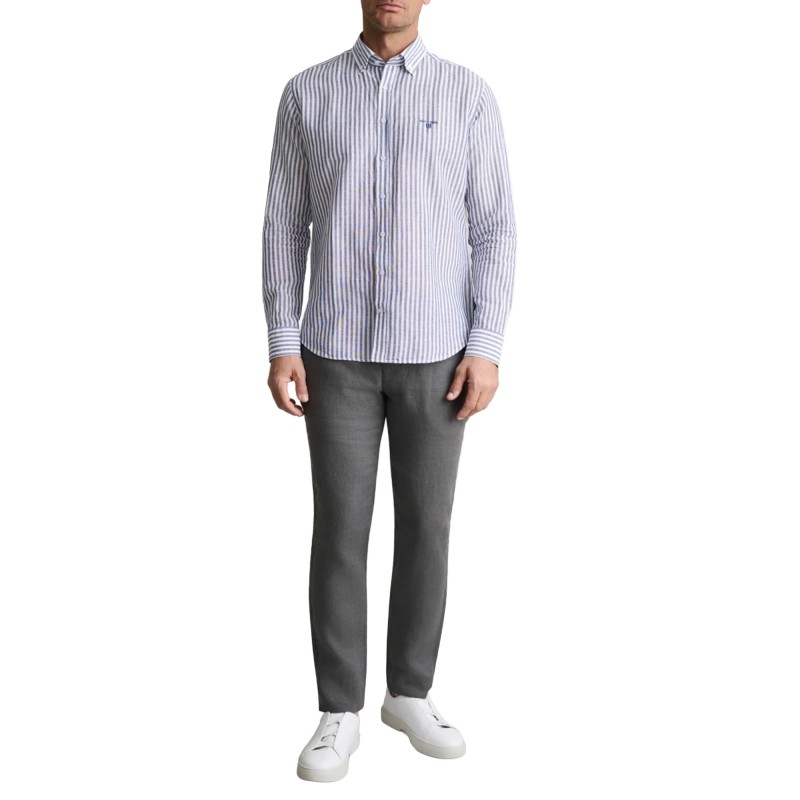 Navy & Green Shirt Comfort Fit Cotton Linen-Dirty Blue/White