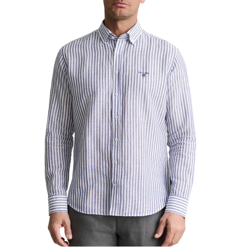 Navy & Green Shirt Comfort Fit Cotton Linen-Dirty Blue/White