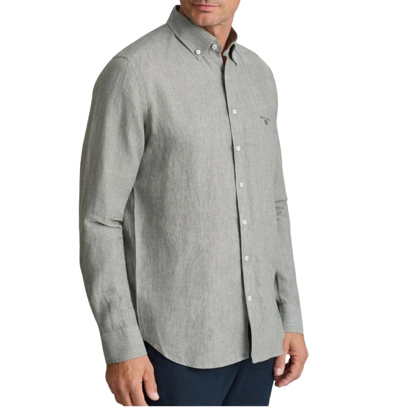 Navy & Green Shirt Comfort Fit Pure Linen-Silver Green