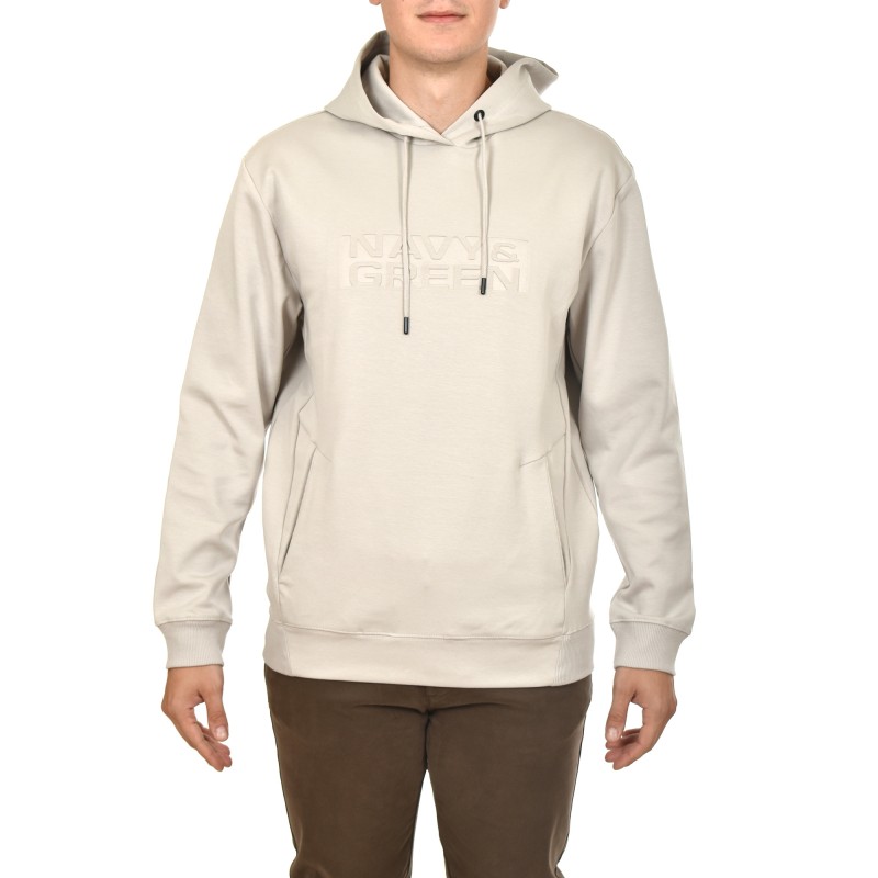 Navy & Green Puffy Logo Hoodie Sweatshirt-Ice Navy & Green Puffy Logo Hoodie Sweatshirt-Ice