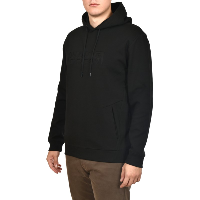 Navy & Green Puffy Logo Hoodie Sweatshirt-Black Navy & Green Puffy Logo Hoodie Sweatshirt-Black