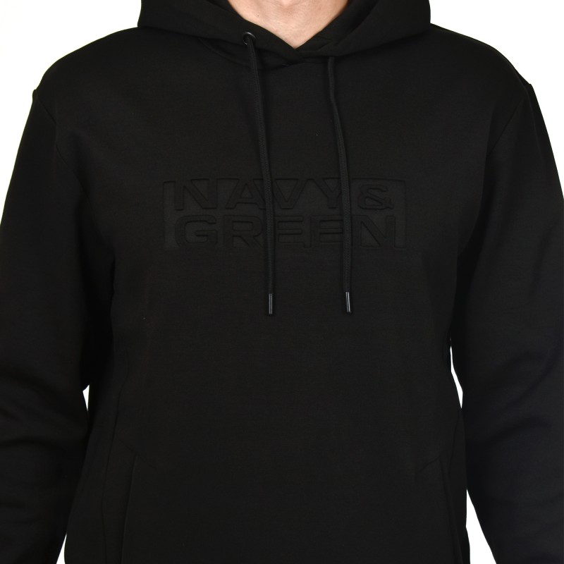 Navy & Green Puffy Logo Hoodie Sweatshirt-Black Navy & Green Puffy Logo Hoodie Sweatshirt-Black