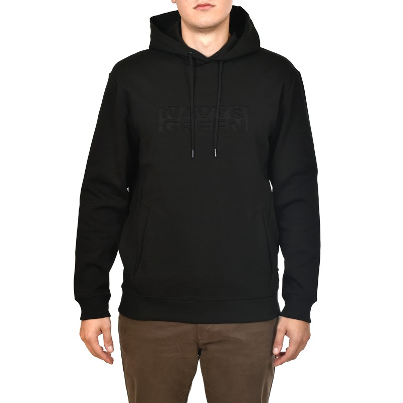 Navy & Green Puffy Logo Hoodie Sweatshirt-Black Navy & Green Puffy Logo Hoodie Sweatshirt-Black