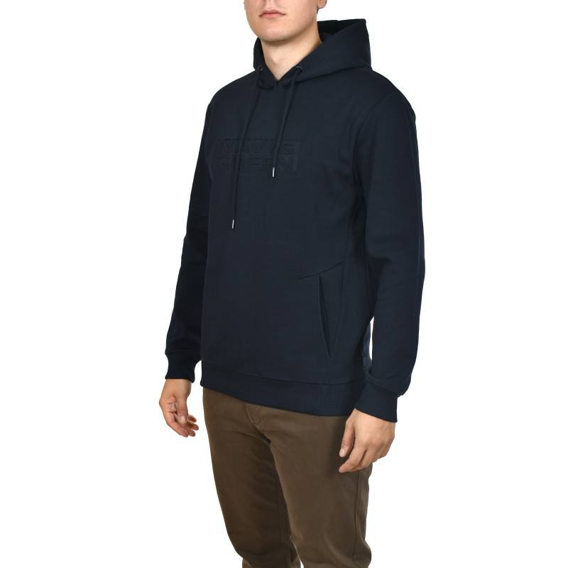 Navy & Green Puffy Logo Hoodie Sweatshirt-Marine Blue