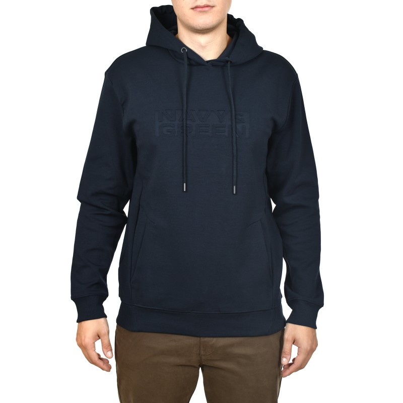 Navy & Green Puffy Logo Hoodie Sweatshirt-Marine Blue