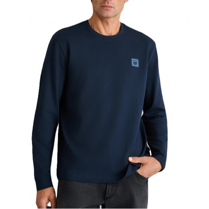 Navy & Green T-Shirt Long Sleeve Light Brushed-Marine Blue Navy & Green T-Shirt Long Sleeve Light Brushed-Marine Blue