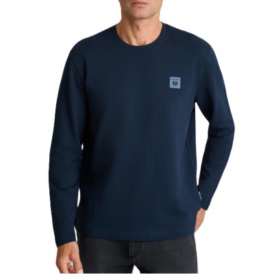 Navy & Green T-Shirt Long Sleeve Light Brushed-Marine Blue