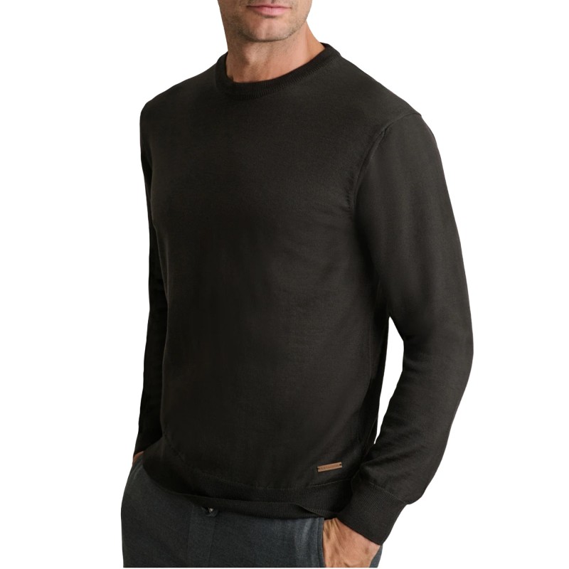 Navy & Green Sweater Knit Crewneck-Dark Coffee Navy & Green Sweater Knit Crewneck-Dark Coffee