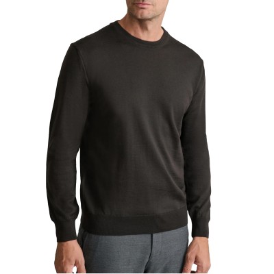 Navy & Green Sweater Knit Crewneck-Dark Coffee