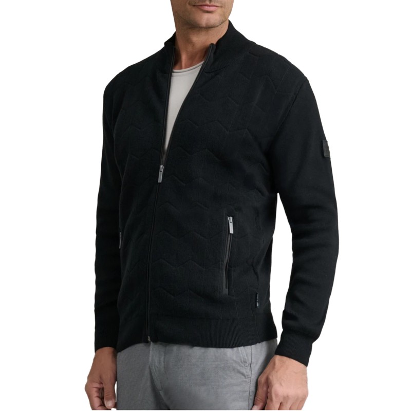 Navy & Green Cardigan Knitted With Zipper-Black