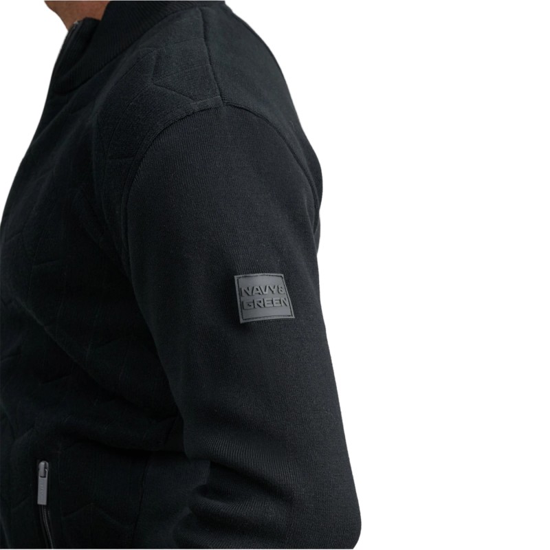 Navy & Green Cardigan Knitted With Zipper-Black