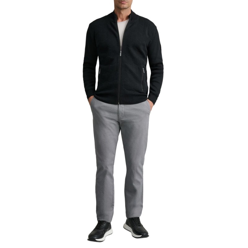 Navy & Green Cardigan Knitted With Zipper-Black