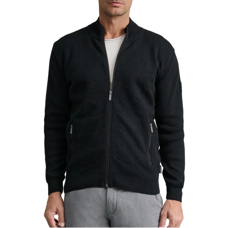 Navy & Green Cardigan Knitted With Zipper-Black