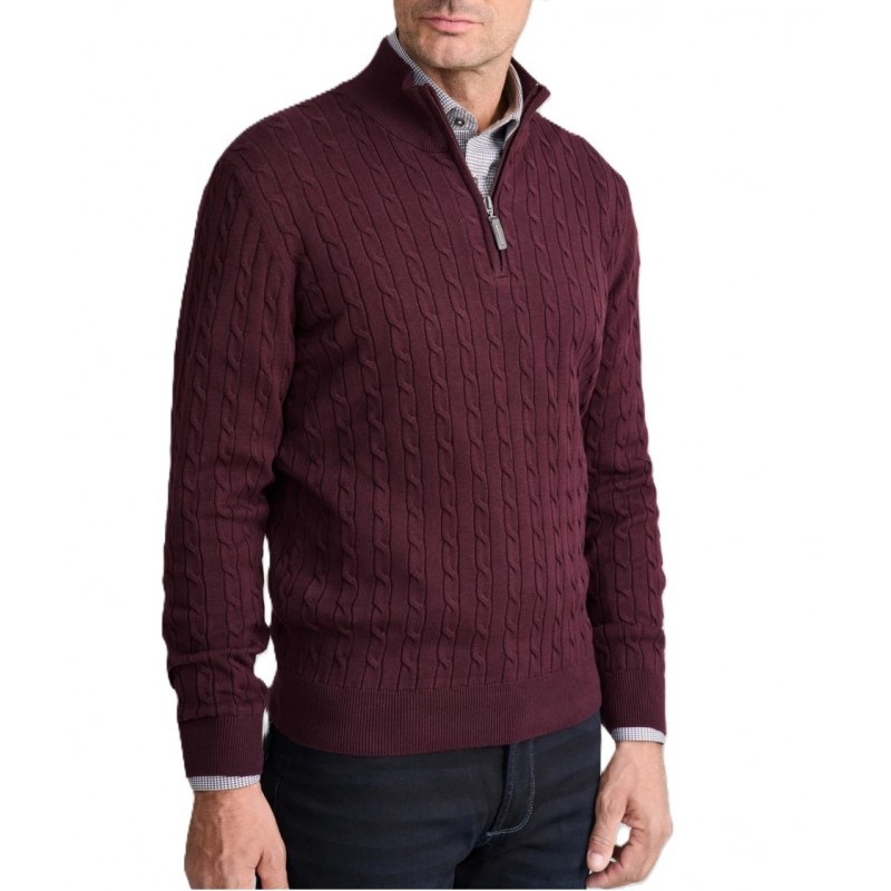 Navy & Green Sweater Cable Knit Half Zip-Dark Bordeaux Navy & Green Sweater Cable Knit Half Zip-Dark Bordeaux