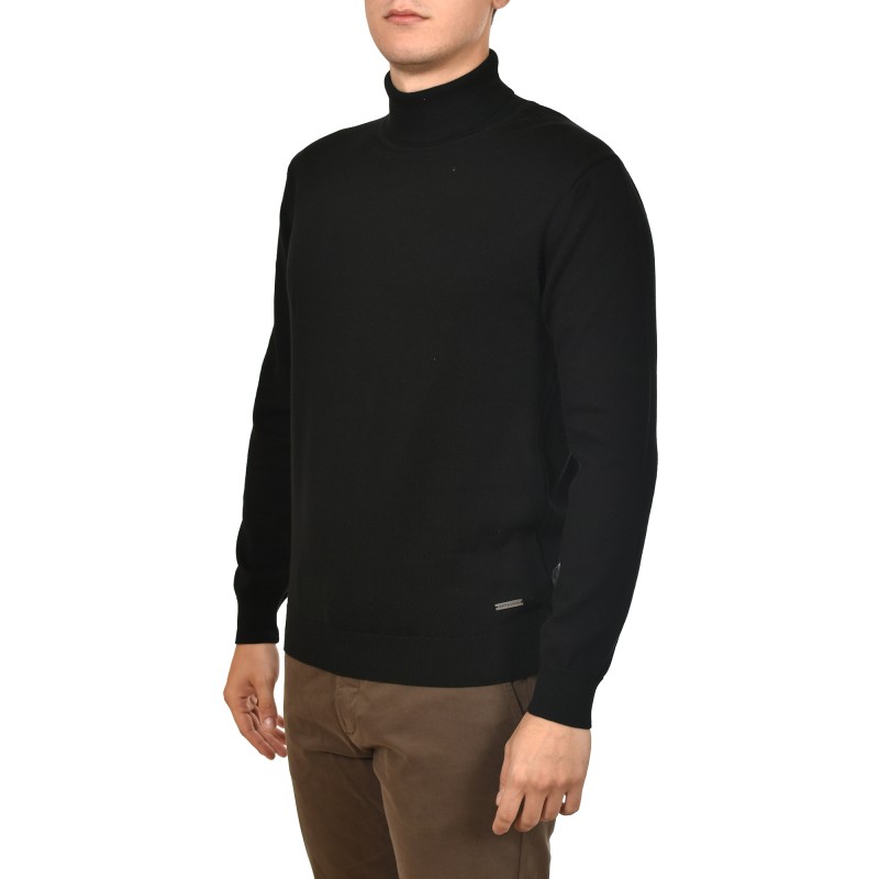 Navy & Green Turtleneck Sweater-Black Navy & Green Turtleneck Sweater-Black