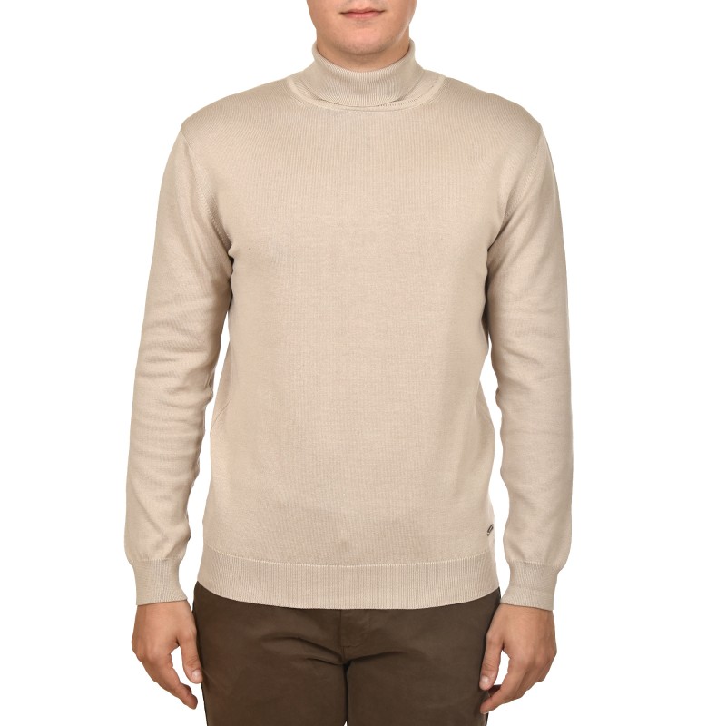 Navy & Green Turtleneck Sweater-Greige Navy & Green Turtleneck Sweater-Greige