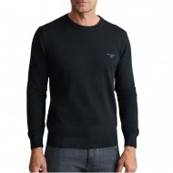 Navy & Green Sweater Crew Neck Knit Cotton-Black