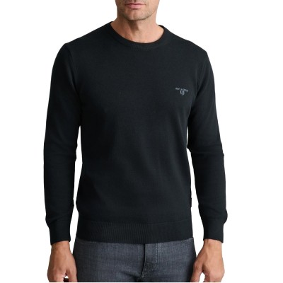 Navy & Green Sweater Crew Neck Knit Cotton-Black
