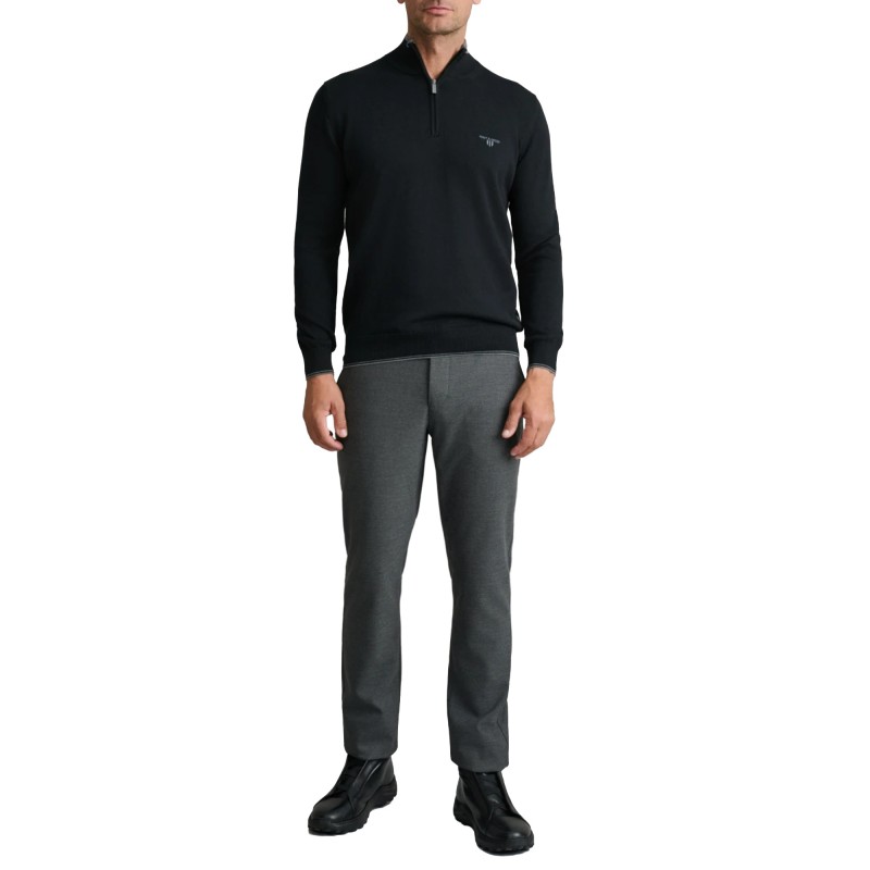 Navy & Green Sweater Half Zip Cotton-Black
