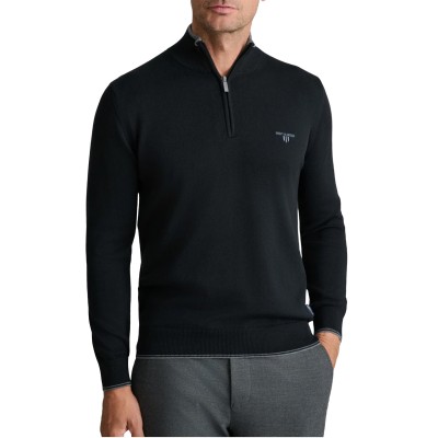 Navy & Green Sweater Half Zip Cotton-Black