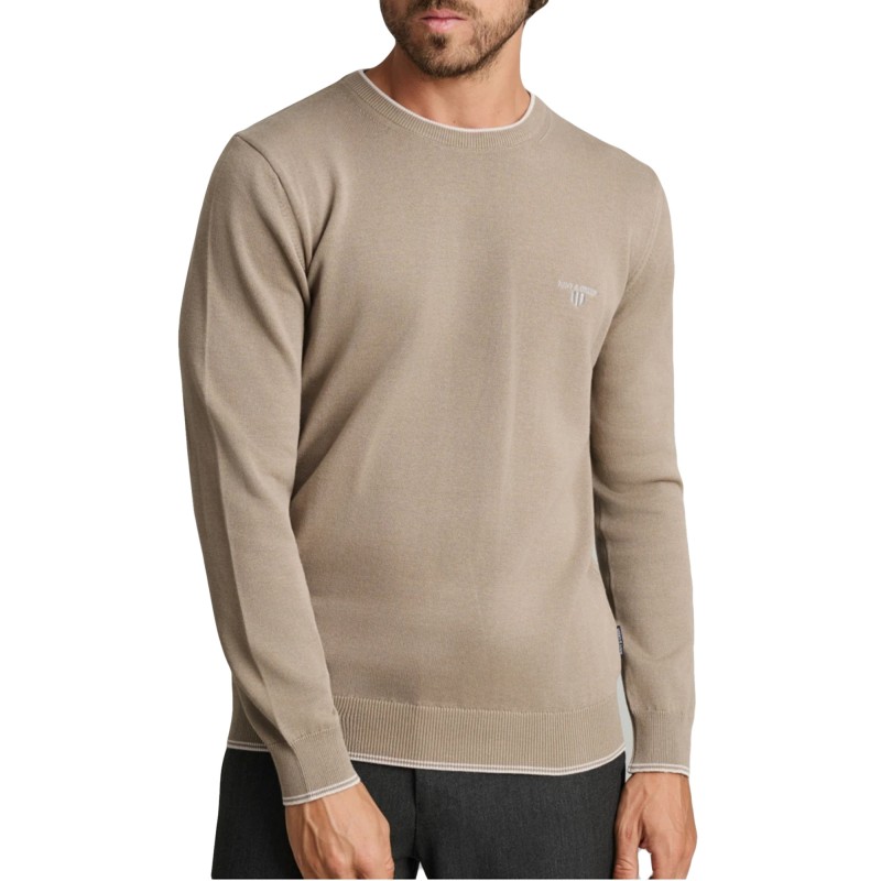 Navy & Green Sweater Long Sleeve Knit-Simply Taupe
