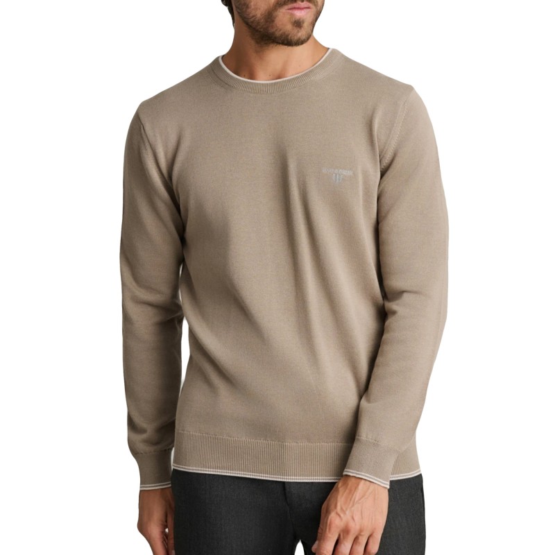 Navy & Green Sweater Long Sleeve Knit-Simply Taupe