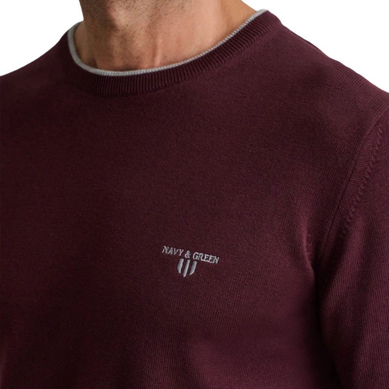 Navy & Green Sweater Crew Neck Knit Cotton-Dark Bordeaux Navy & Green Sweater Crew Neck Knit Cotton-Dark Bordeaux