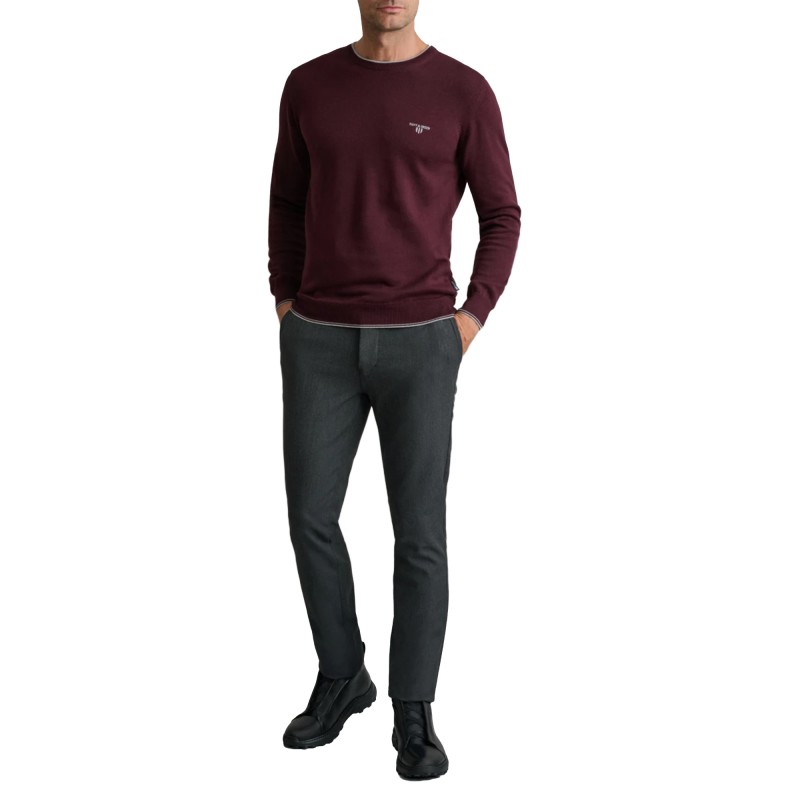 Navy & Green Sweater Crew Neck Knit Cotton-Dark Bordeaux Navy & Green Sweater Crew Neck Knit Cotton-Dark Bordeaux