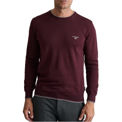 Navy & Green Sweater Crew Neck Knit Cotton-Dark Bordeaux