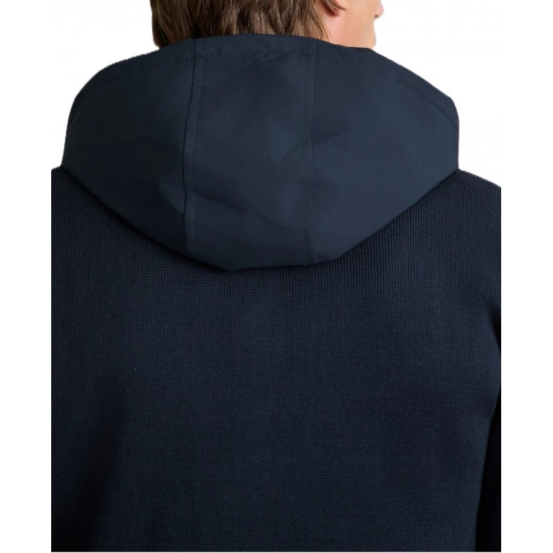 Navy & Green Cardigan Knitted With Detachable Hood-Blue Navy & Green Cardigan Knitted With Detachable Hood-Blue