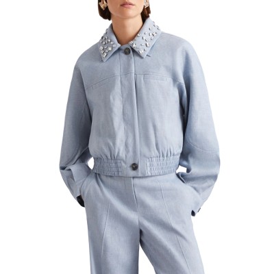 Marella Mllvirgola Jacket With Crystal Embroidered Detail-Light Blue