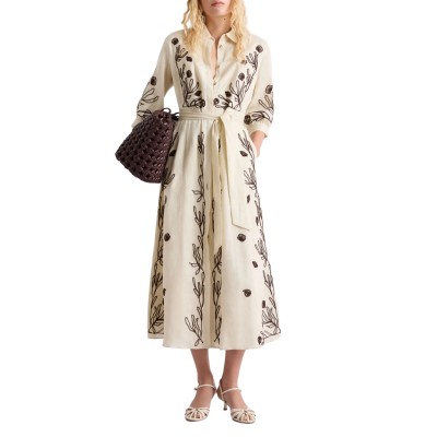 Marella Mllbanda Dress Embroidered Linen-Cream