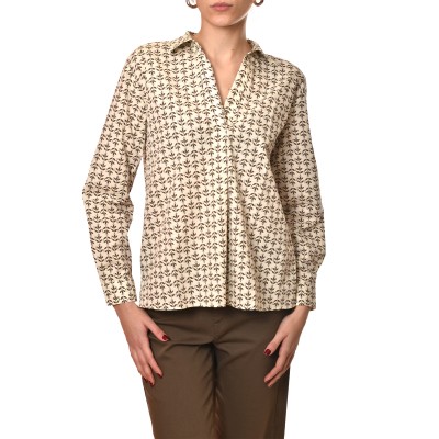 Emme Emmpontile Shirt V Neck Printed-Ecru