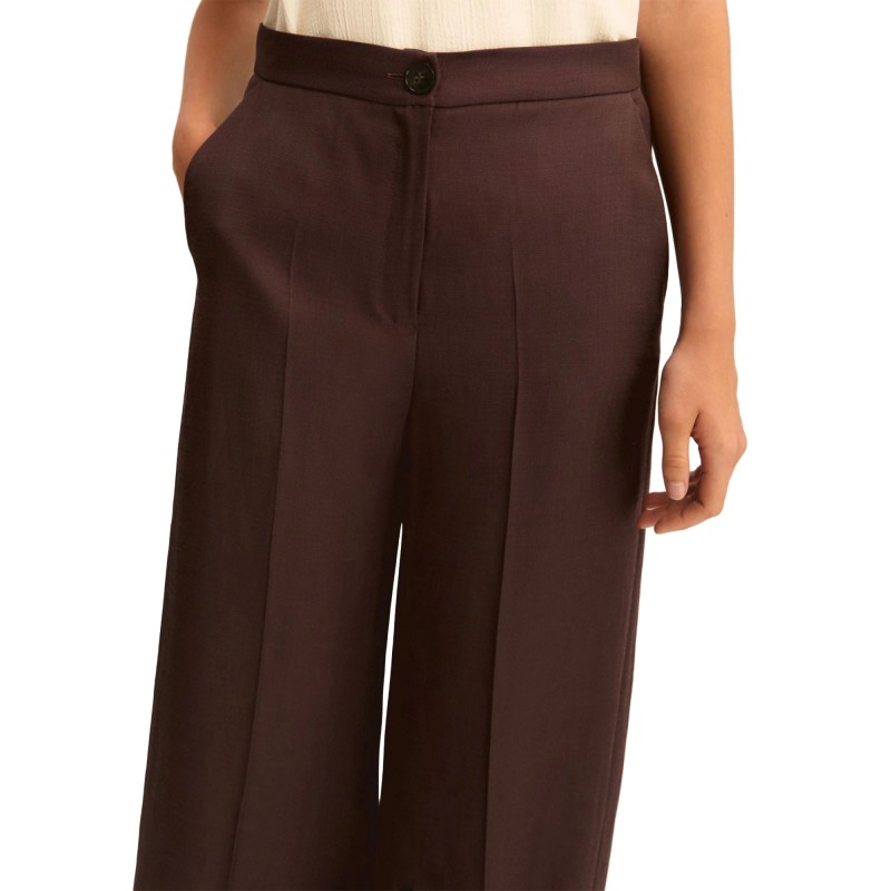 Emme Emmalcuno Trousers Linen Blend Straight Fit-Brown Emme Emmalcuno Trousers Linen Blend Straight Fit-Brown