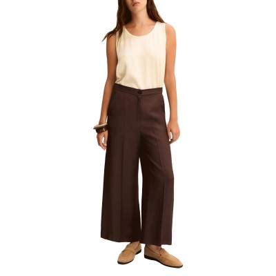 Emme Emmalcuno Trousers Linen Blend Straight Fit-Brown
