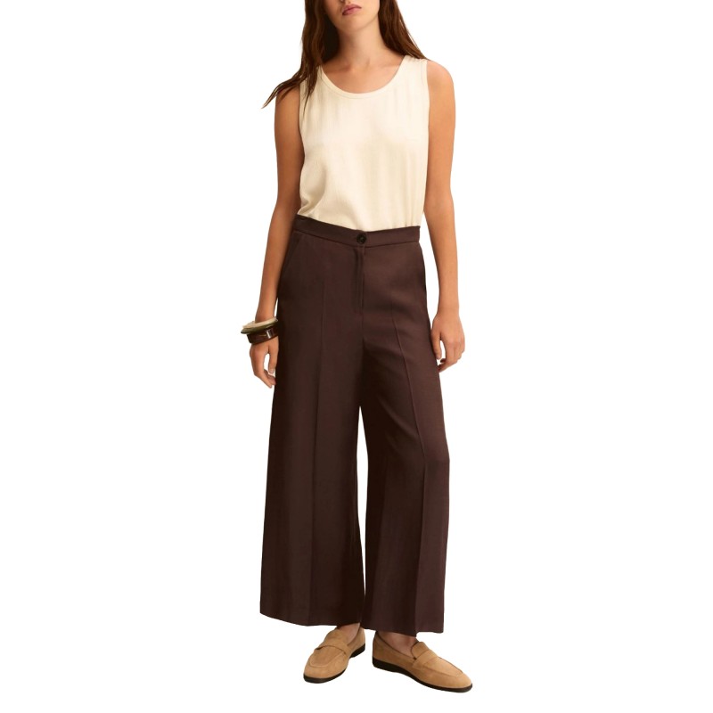 Emme Emmalcuno Trousers Linen Blend Straight Fit-Brown Emme Emmalcuno Trousers Linen Blend Straight Fit-Brown