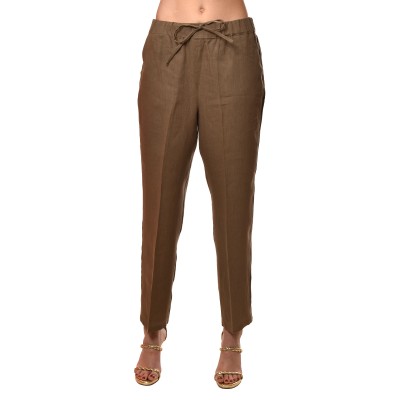 Emme Emmsauna Trousers Elastic Waist Linen-Brown