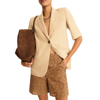 Emme Emmstadio Bermuda Shorts Broderie Anglaise-Camel