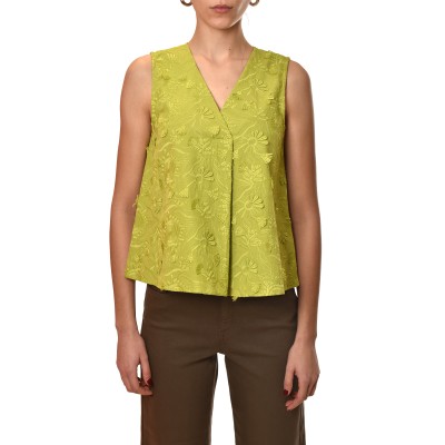 Emme Emmutilita Top Sleeveless V-Neck Tonal Floral Embroidery-Lime/Green