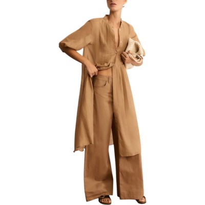 Emme Emmring Shirt Dress Longline Casacca-Camel