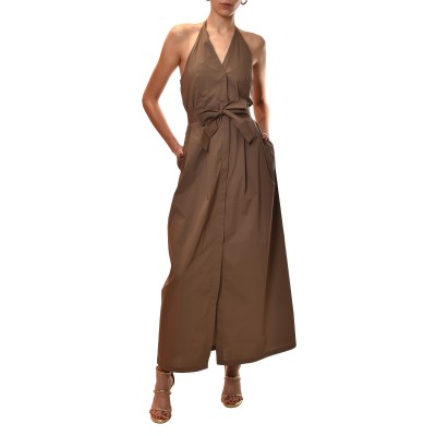 Emme Emmeroico Dress Halter Neck-Brown