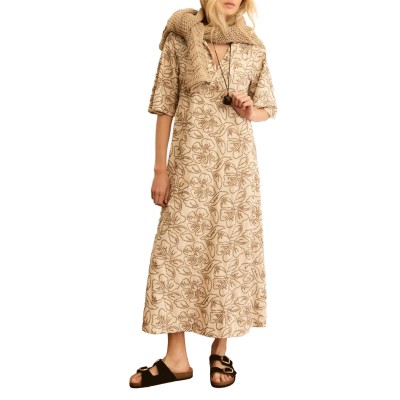 Emme Emmfolk Dress Floral E mbroidered Linen-Turtledove