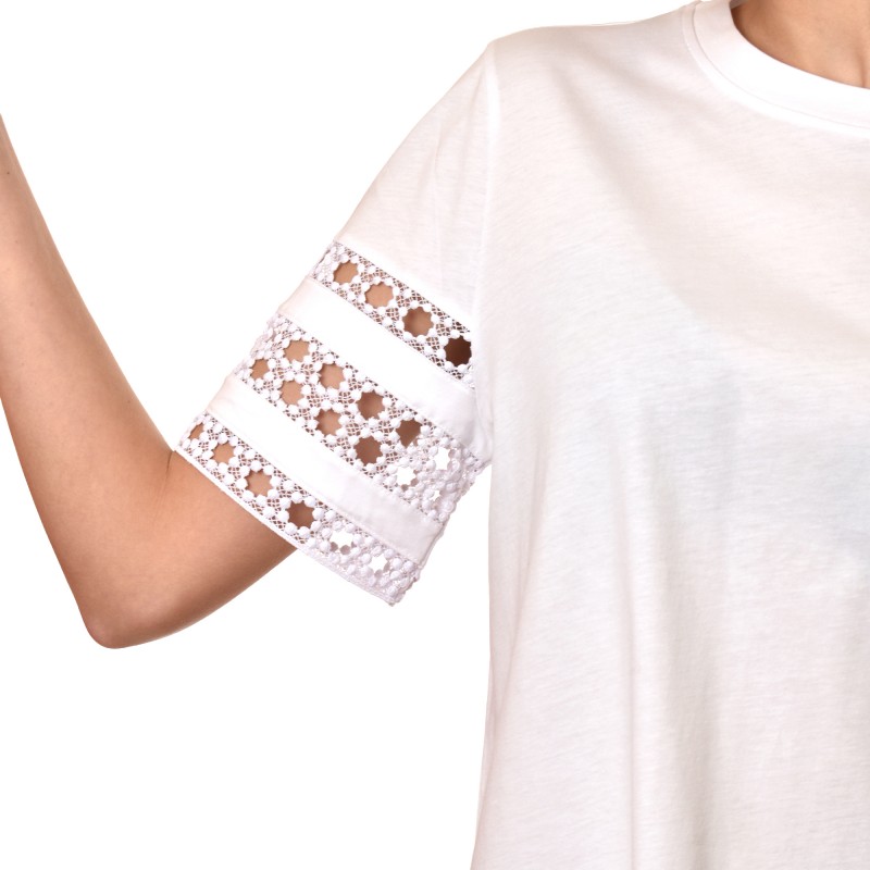 Emme Emmape T-Shirt With Crochet Style Lace-White