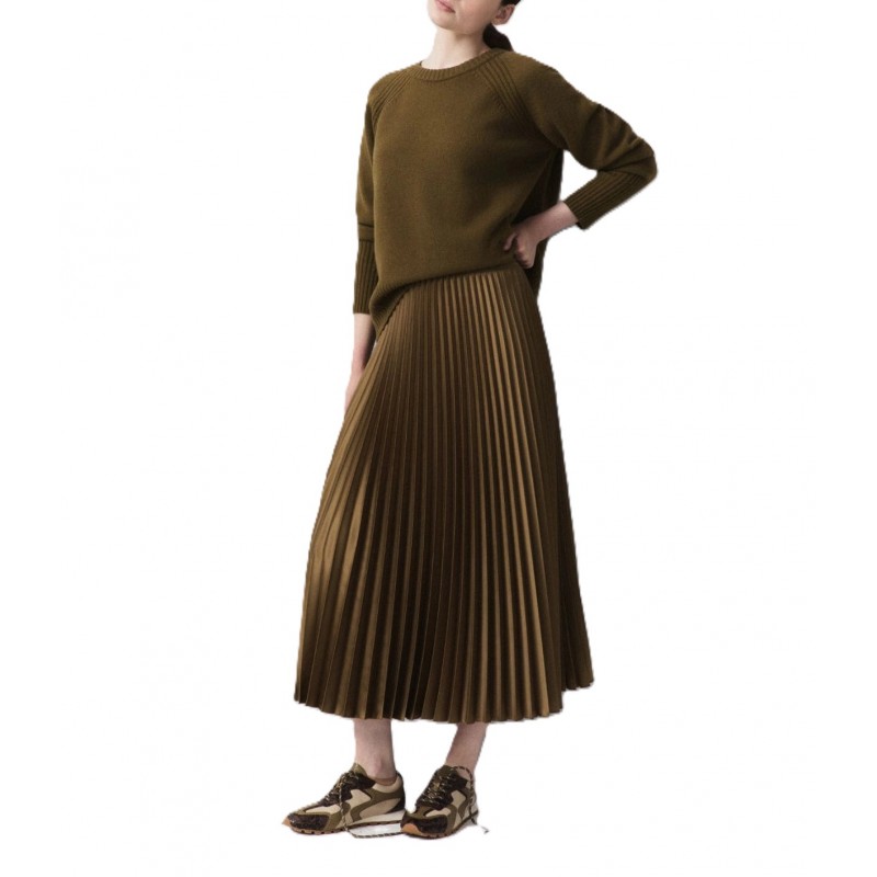 Marella Mllesodo Skirt Pleated And Elasticated Waistband With Logo-Olive Marella Mllesodo Skirt Pleated And Elasticated Waistband With Logo-Olive