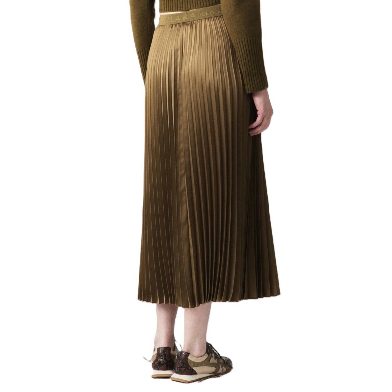 Marella Mllesodo Skirt Pleated And Elasticated Waistband With Logo-Olive Marella Mllesodo Skirt Pleated And Elasticated Waistband With Logo-Olive