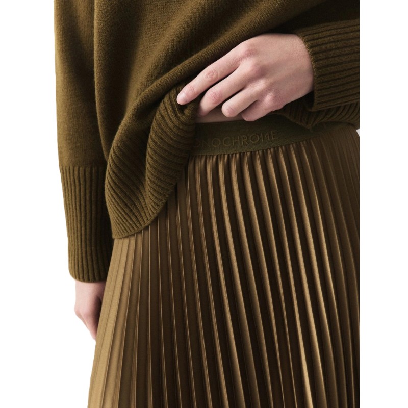 Marella Mllesodo Skirt Pleated And Elasticated Waistband With Logo-Olive Marella Mllesodo Skirt Pleated And Elasticated Waistband With Logo-Olive